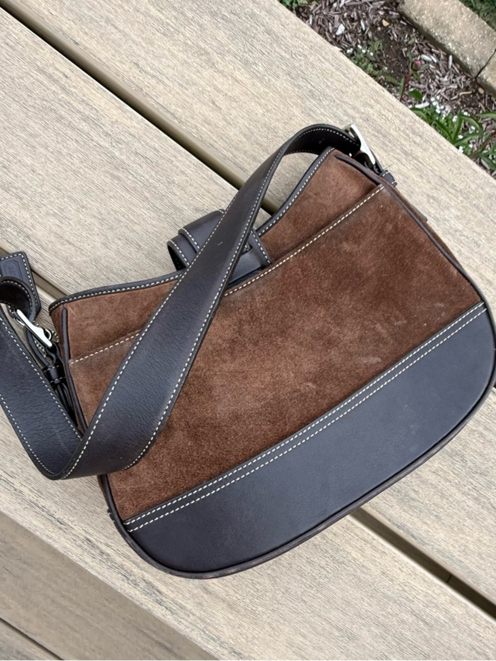 Vintage Y2K Chocolate Brown Leather and Suede Coach Shoulder Bag - Picture 2 of 4